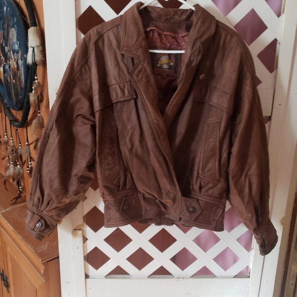 Womens Brow Leather Adventure Bound Bomber Vintage size M